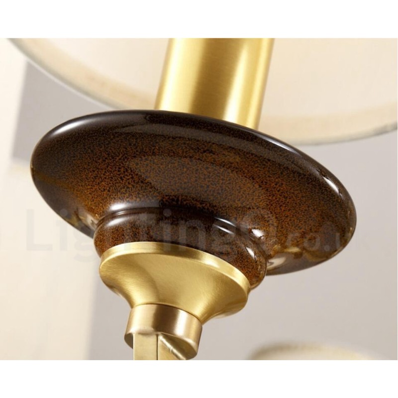 Lámpara colgante de latón rústico retro de 8 luces con pantalla de cristal