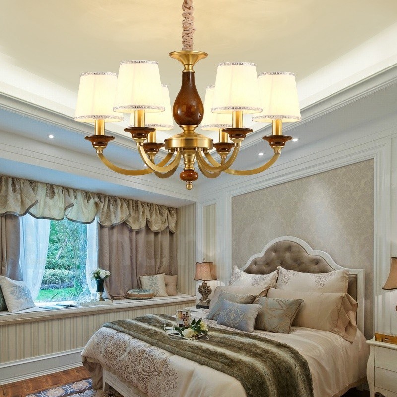 Lámpara colgante de latón rústico retro de 6 luces con pantalla de cristal