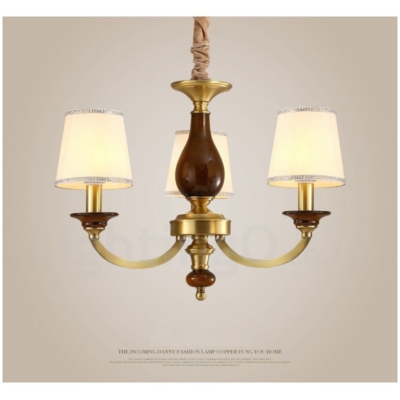 Lámpara colgante de latón rústico retro de 3 luces con pantalla de cristal