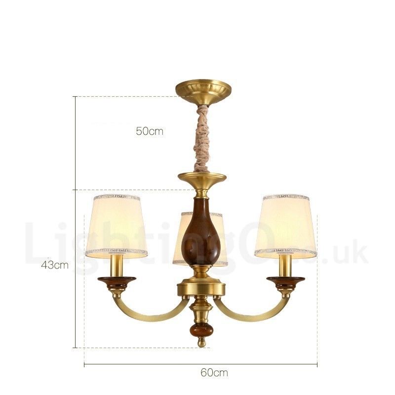 Lámpara colgante de latón rústico retro de 3 luces con pantalla de cristal