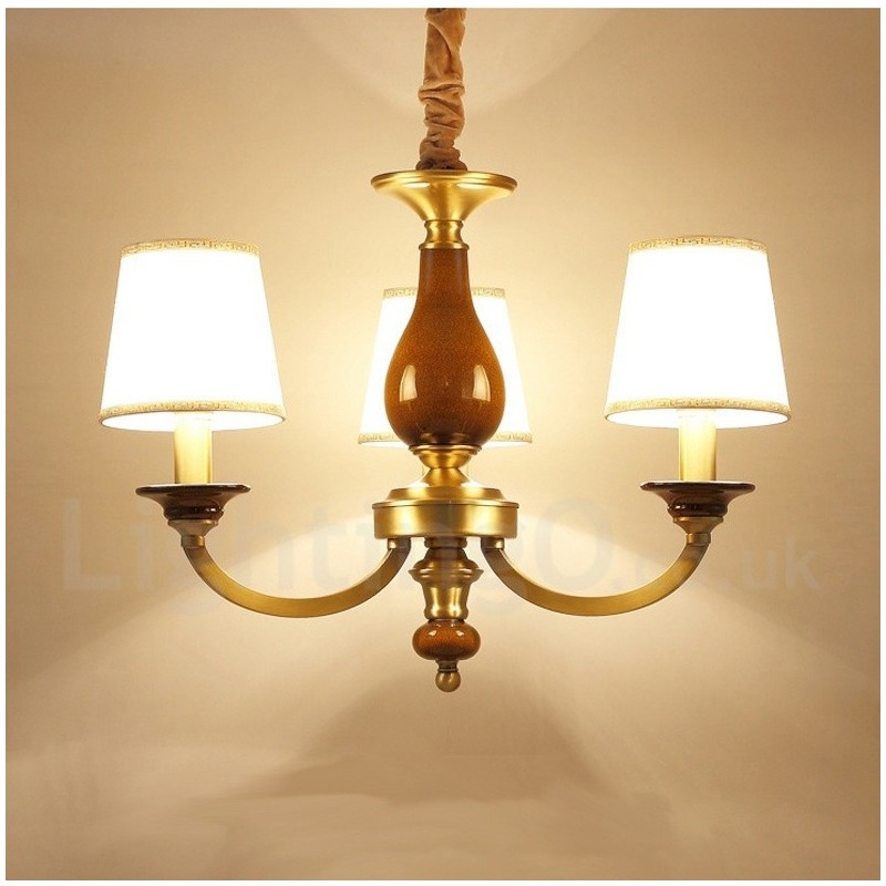 Lámpara colgante de latón rústico retro de 3 luces con pantalla de cristal