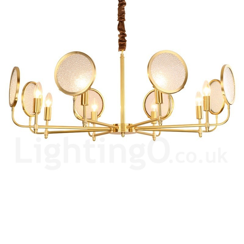 Lámpara colgante de latón rústico retro de 8 luces con pantalla de cristal