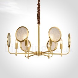 Lámpara colgante de latón rústico retro de 6 luces con pantalla de cristal