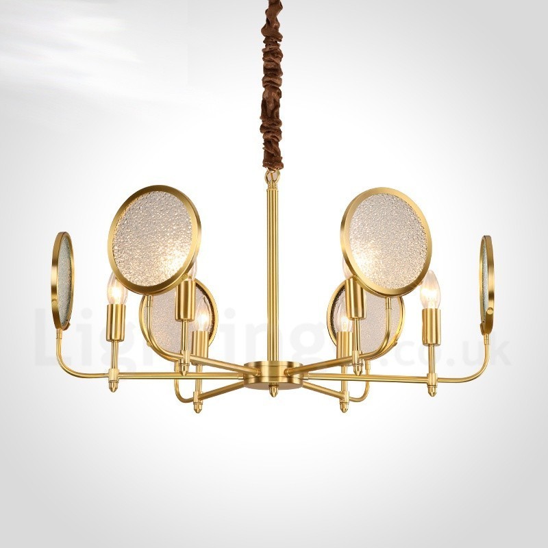 Lámpara colgante de latón rústico retro de 6 luces con pantalla de cristal