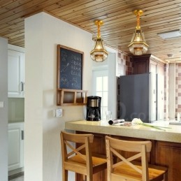 Lámpara colgante de latón rústico retro de lujo de 1 luz con pantalla de vidrio