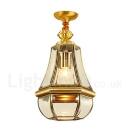 Lámpara colgante de latón rústico retro de lujo de 1 luz con pantalla de vidrio