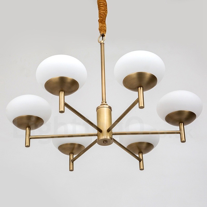 Lámpara colgante de latón rústico retro de 6 luces con pantalla de cristal