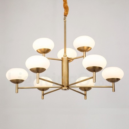 Lámpara colgante de latón rústico retro de lujo de 9 luces con pantalla de cristal Lámpara colgante de latón rústico retro de lujo de 9 luces con pantalla de cristal