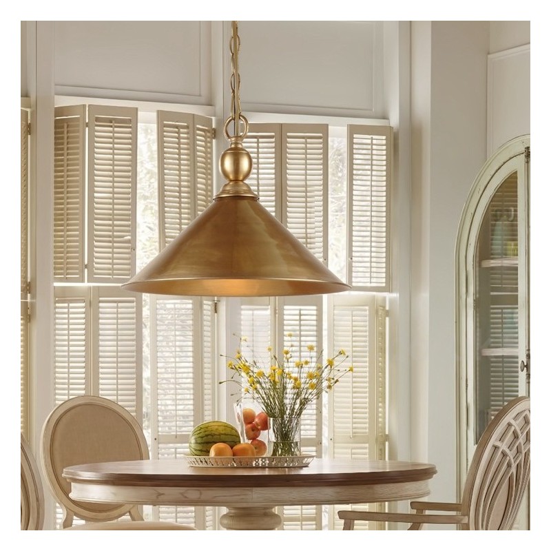 Lámpara colgante de latón rústico retro de lujo de 1 luz con pantalla de latón