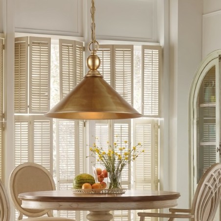 Lámpara colgante de latón rústico retro de lujo de 1 luz con pantalla de latón