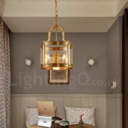 Lámpara colgante de latón rústico retro de 5 luces con pantalla de cristal