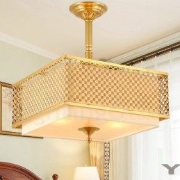 Lámpara colgante de latón rústico retro de 4 luces con pantalla de tela