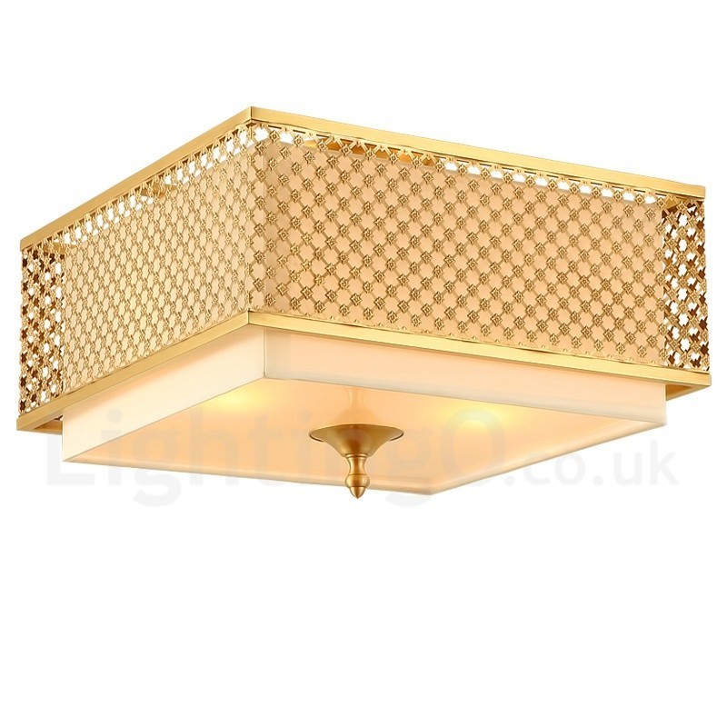 Lámpara colgante de latón rústico retro de 4 luces con pantalla de tela
