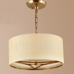 Lámpara colgante de latón rústico retro de lujo con 4 luces y pantalla de tela