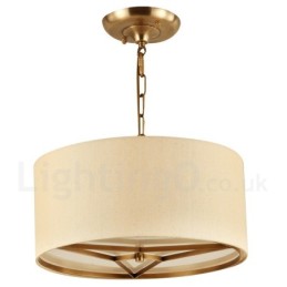 Lámpara colgante de latón rústico retro de lujo con 4 luces y pantalla de tela