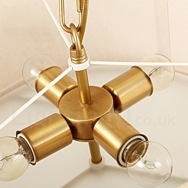 Lámpara colgante de latón rústico retro de lujo con 4 luces y pantalla de tela