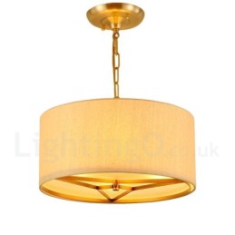 Lámpara colgante de latón rústico retro de lujo con 4 luces y pantalla de tela