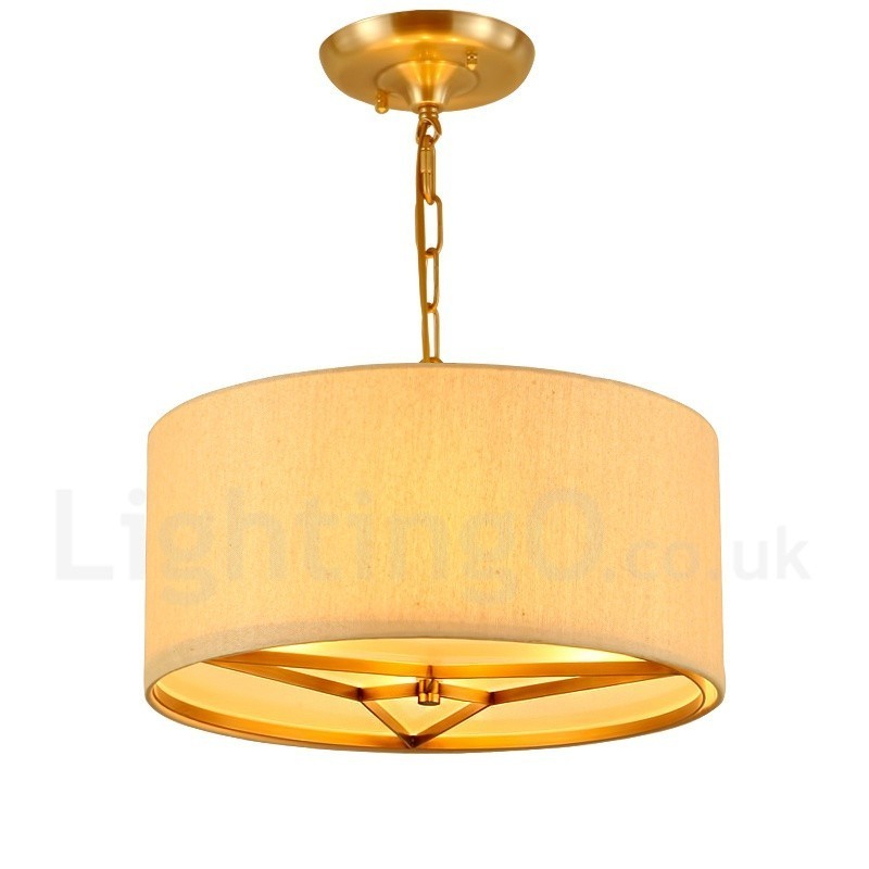 Lámpara colgante de latón rústico retro de lujo con 4 luces y pantalla de tela
