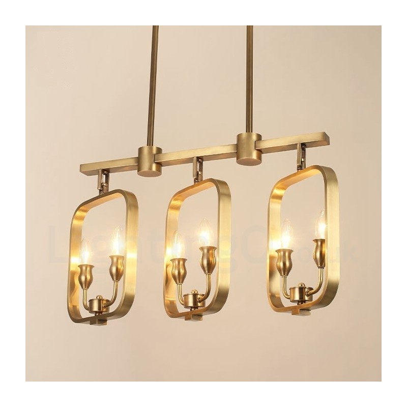 Lámpara colgante de latón rústico retro de 6 luces