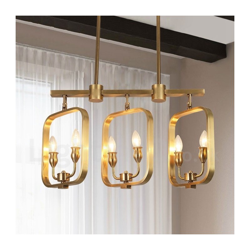 Lámpara colgante de latón rústico retro de 6 luces
