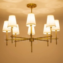 Lámpara colgante de latón rústico retro de 8 luces con pantalla de tela