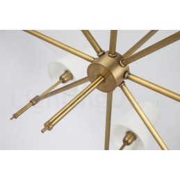 Lámpara colgante de latón rústico retro de 8 luces con pantalla de tela