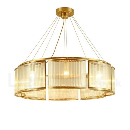 Lámpara colgante de latón rústico retro de 8 luces con pantalla de cristal Lámpara colgante de latón rústico retro de 8 luces con pantalla de cristal