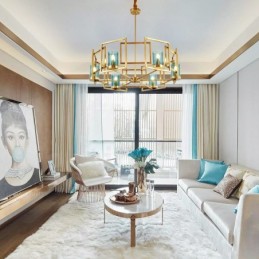 Lámpara colgante de latón rústico retro de 6 luces con pantalla de cristal