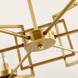 Lámpara colgante de latón rústico retro de 6 luces con pantalla de cristal