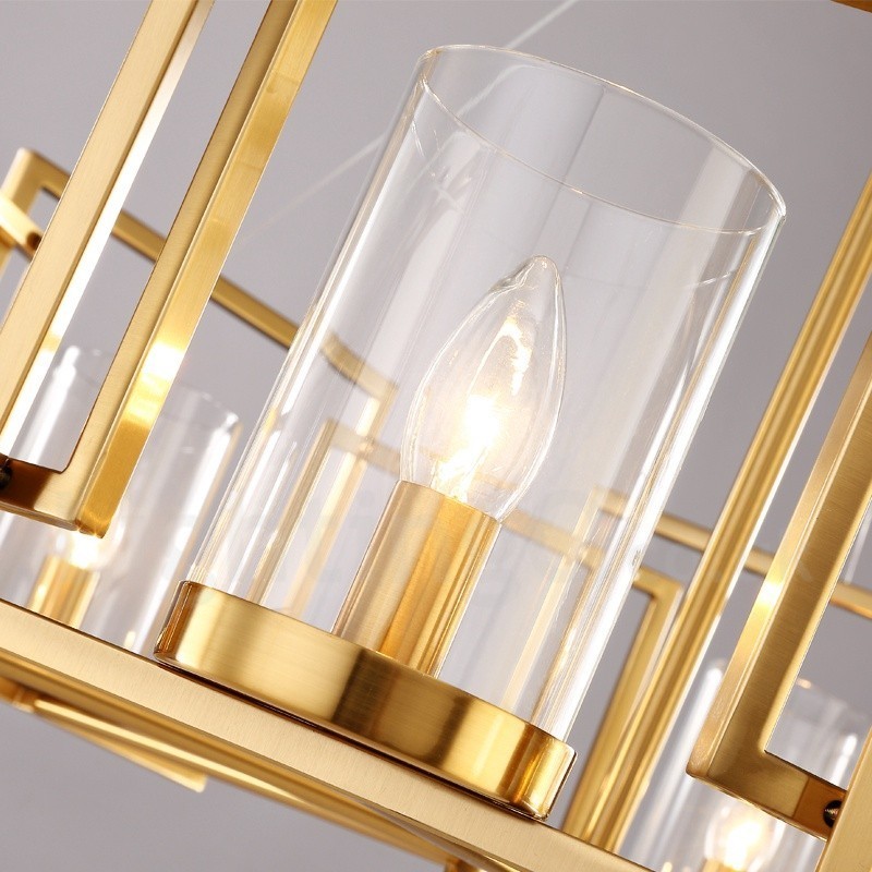 Lámpara colgante de latón rústico retro de 6 luces con pantalla de cristal