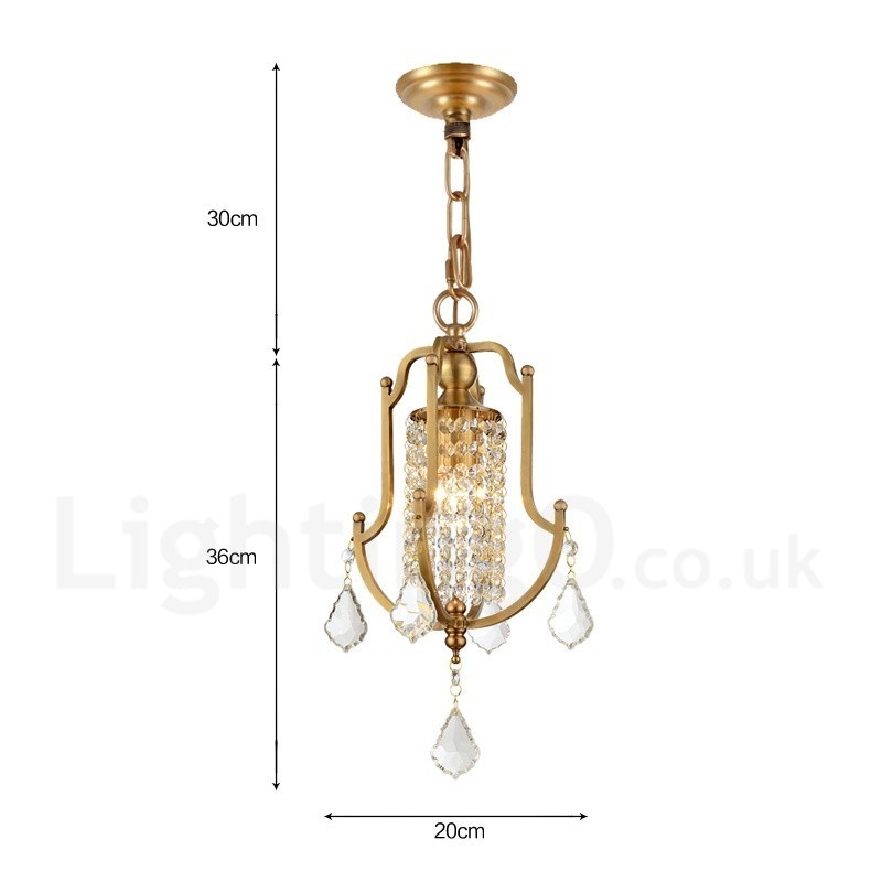 Lámpara colgante de latón rústico retro de lujo de 1 luz con pantalla de cristal