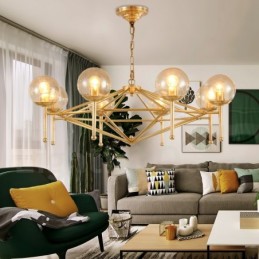 Lámpara colgante de latón rústico retro de 6 luces con pantalla de cristal