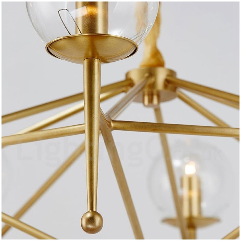 Lámpara colgante de latón rústico retro de 6 luces con pantalla de cristal