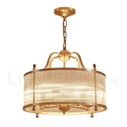 Lámpara colgante de latón rústico retro de 5 luces con pantalla de cristal