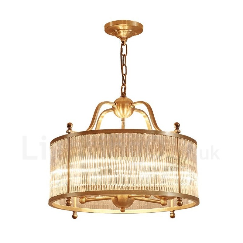 Lámpara colgante de latón rústico retro de 5 luces con pantalla de cristal