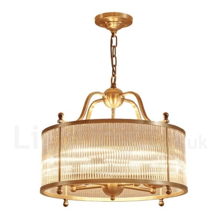 Lámpara colgante de latón rústico retro de 5 luces con pantalla de cristal Lámpara colgante de latón rústico retro de 5 luces con pantalla de cristal