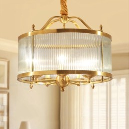 Lámpara colgante de latón rústico retro de 5 luces con pantalla de cristal