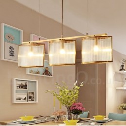 Lámpara colgante de latón rústico retro de 3 luces con pantalla de cristal