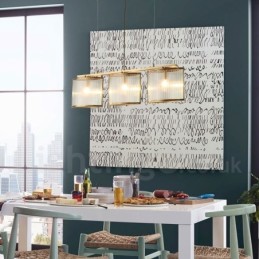 Lámpara colgante de latón rústico retro de 3 luces con pantalla de cristal