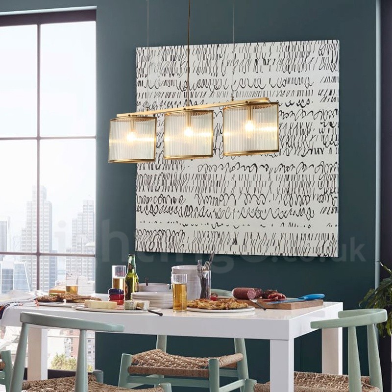 Lámpara colgante de latón rústico retro de 3 luces con pantalla de cristal