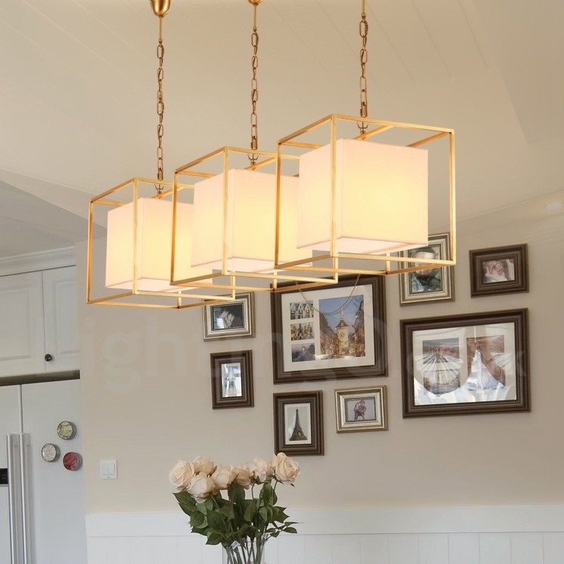 Lámpara colgante de latón rústico retro de lujo de 1 luz con pantalla de tela