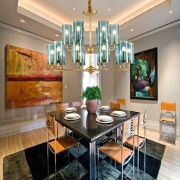 Lámpara colgante de latón rústico retro de lujo de 16 luces con pantalla de cristal