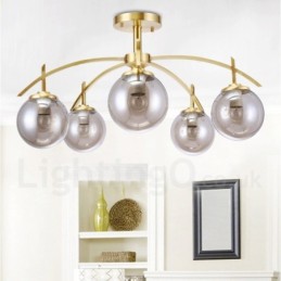 Lámpara colgante de latón rústico retro de 8 luces con pantalla de cristal