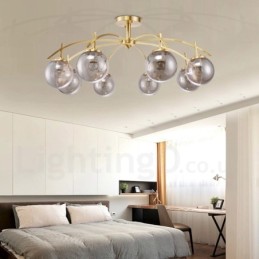 Lámpara colgante de latón rústico retro de 8 luces con pantalla de cristal