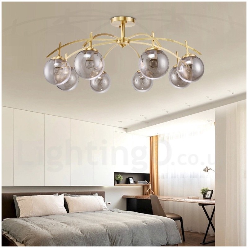Lámpara colgante de latón rústico retro de 8 luces con pantalla de cristal