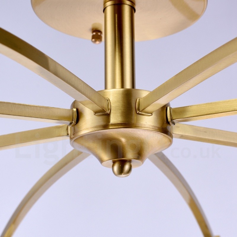 Lámpara colgante de latón rústico retro de 8 luces con pantalla de cristal