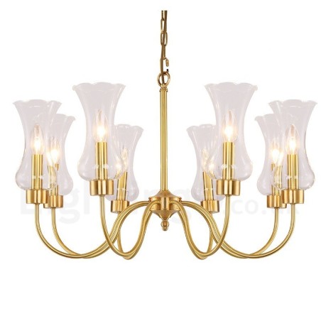 Lámpara colgante de latón rústico retro de 8 luces con pantalla de cristal Lámpara colgante de latón rústico retro de 8 luces con pantalla de cristal