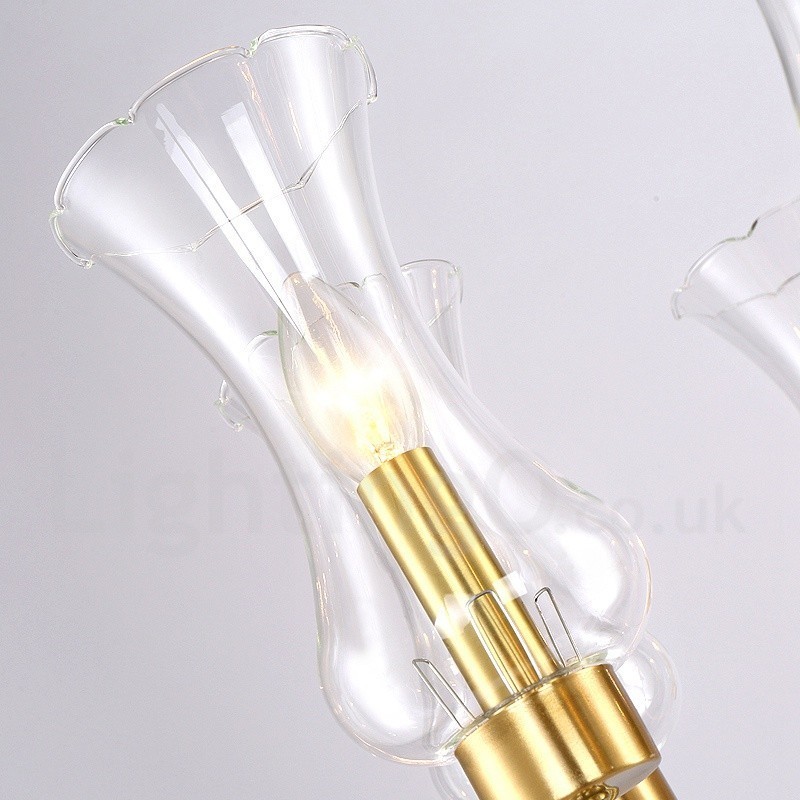 Lámpara colgante de latón rústico retro de 8 luces con pantalla de cristal