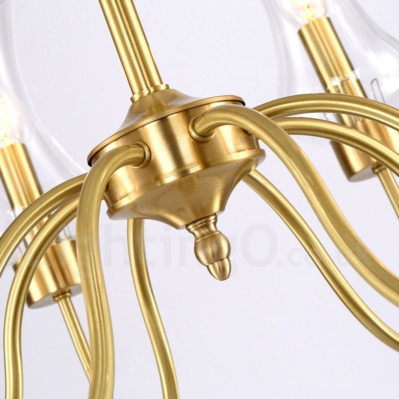 Lámpara colgante de latón rústico retro de 6 luces con pantalla de cristal