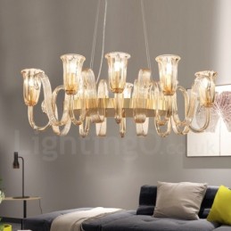 Lámpara colgante de aleación de aluminio de lujo, estilo rústico retro, de 8 luces, con pantalla de cristal